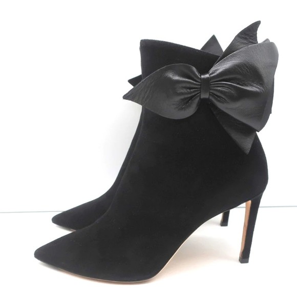 Jimmy Choo Kassidy Bow Ankle Boots Black Suede Size 39 Pointed Toe High Heel - Picture 5 of 10
